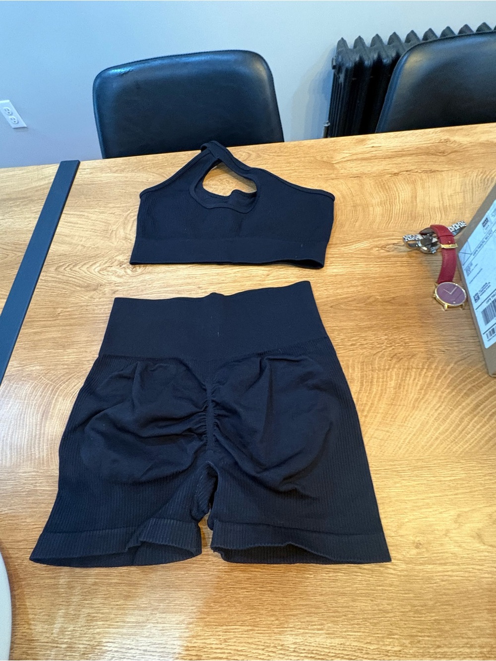 Size M Black High-Waist Ruched Biker Shorts Set